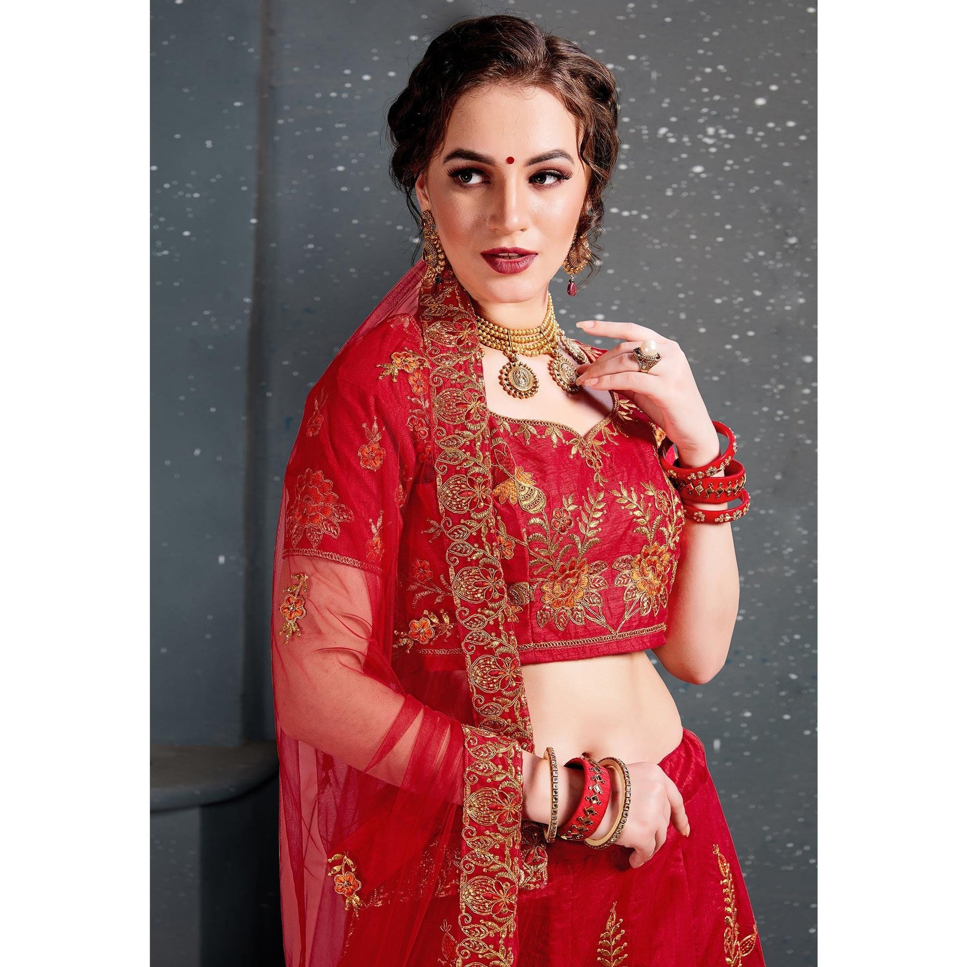 Demanding Red Colored Wedding Wear Embroidered Silk Lehenga Choli