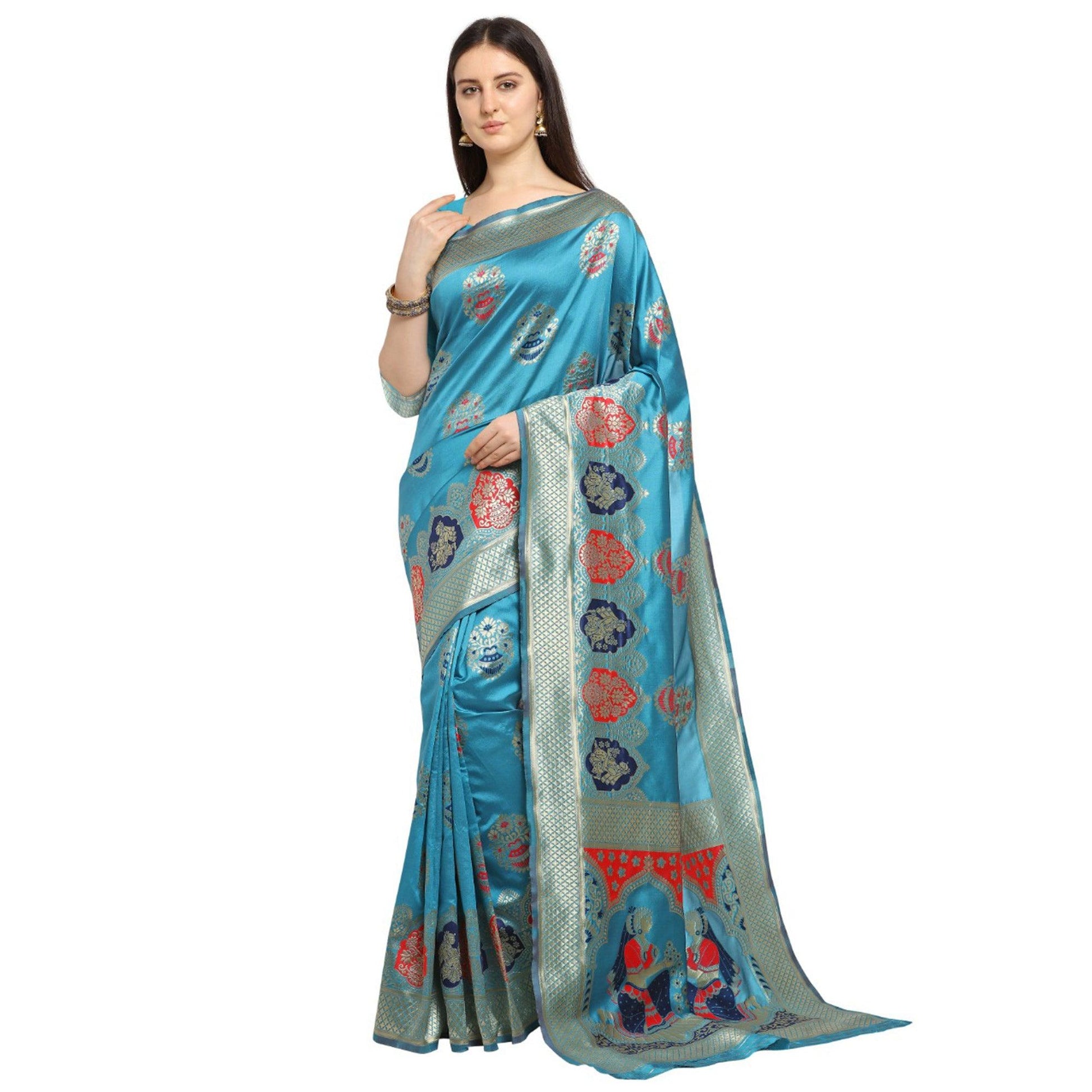 Demanding Sea Green Colored Festive Wear Woven Banarasi Silk Saree