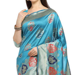 Demanding Sea Green Colored Festive Wear Woven Banarasi Silk Saree