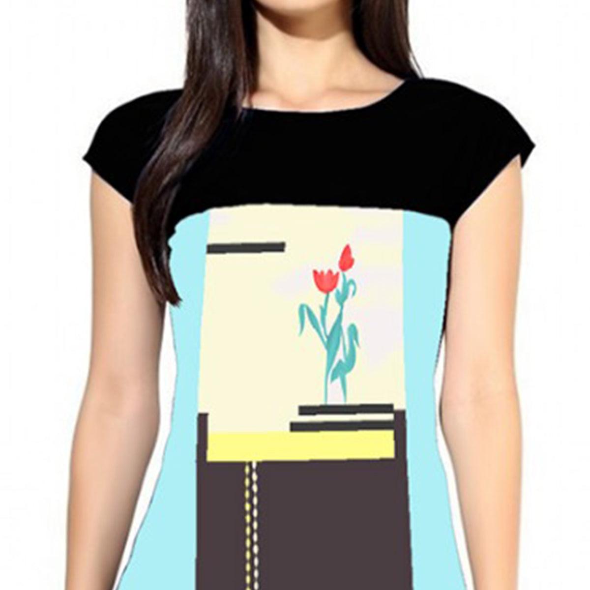 Demanding Sky Blue-Multi Colored Casual Printed Crepe Kurti