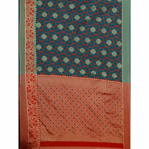 Demanding Turquoise Green-Green Colored Festive Wear Woven Cotton Silk Jacquard Saree
