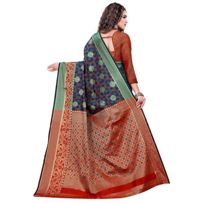 Demanding Turquoise Green-Green Colored Festive Wear Woven Cotton Silk Jacquard Saree