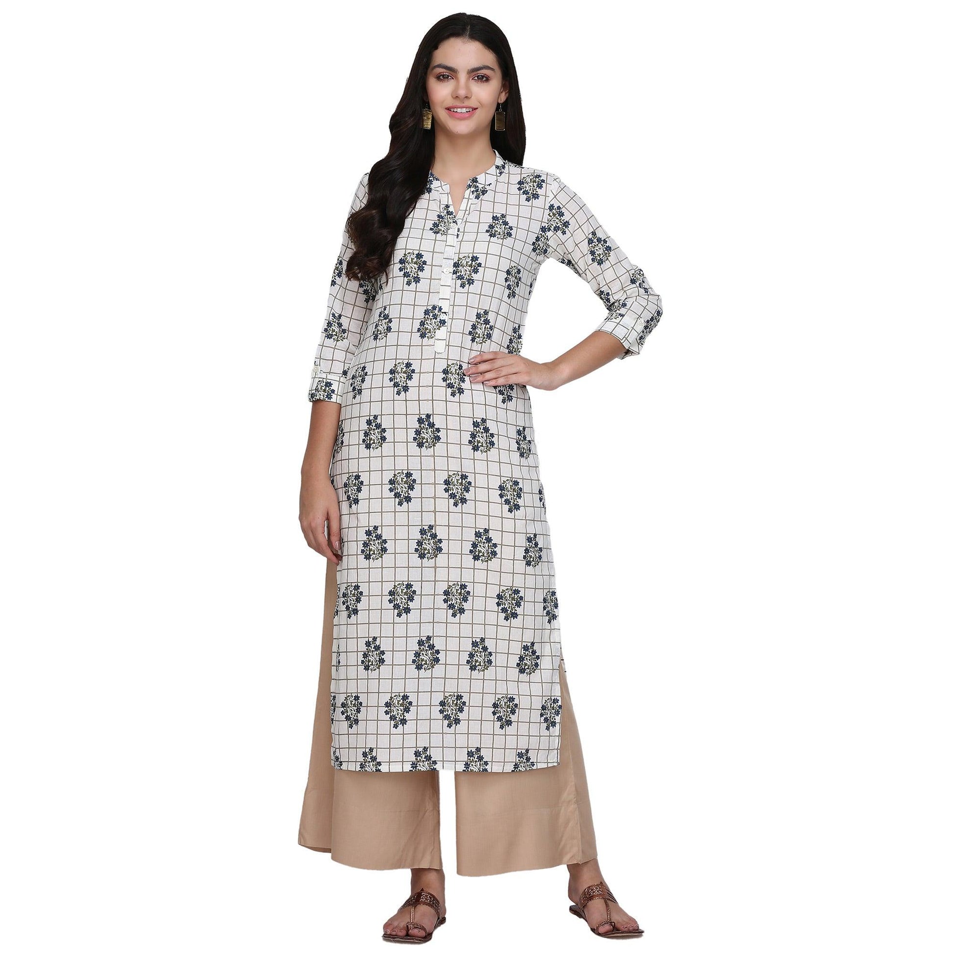 Demanding White Colored Casual Printed Cotton Kurti