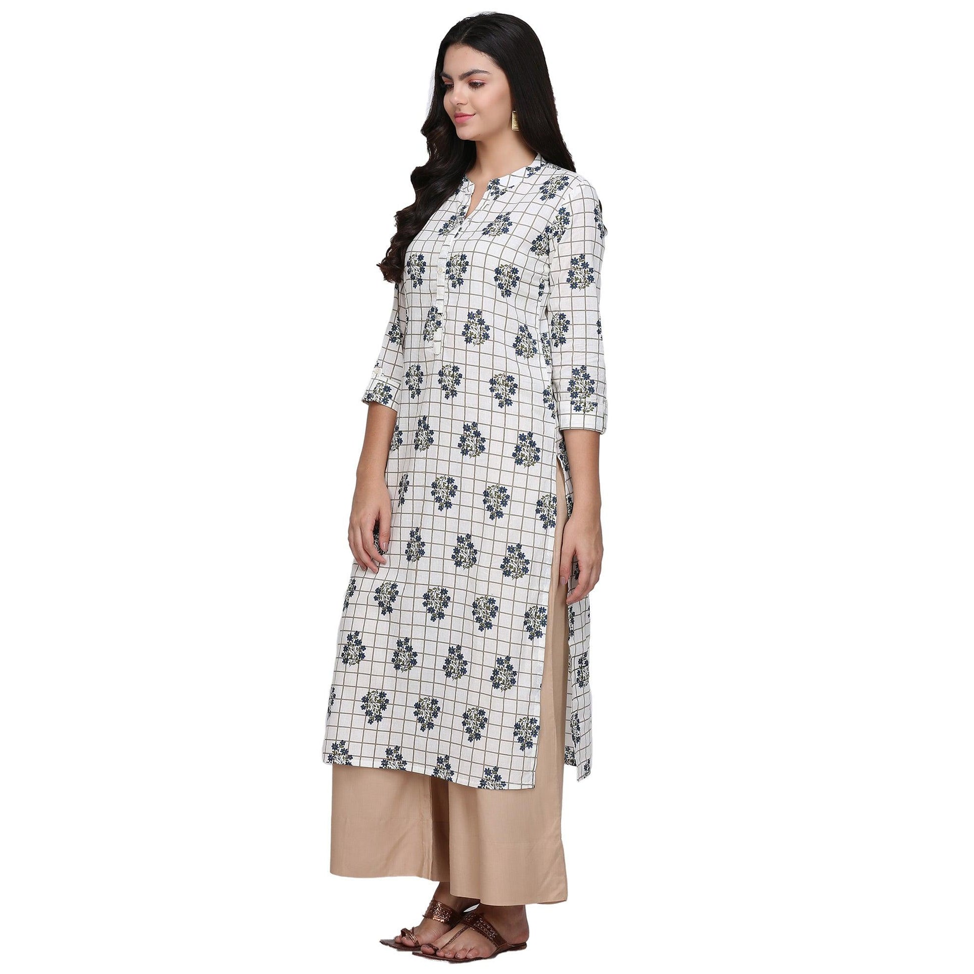 Demanding White Colored Casual Printed Cotton Kurti