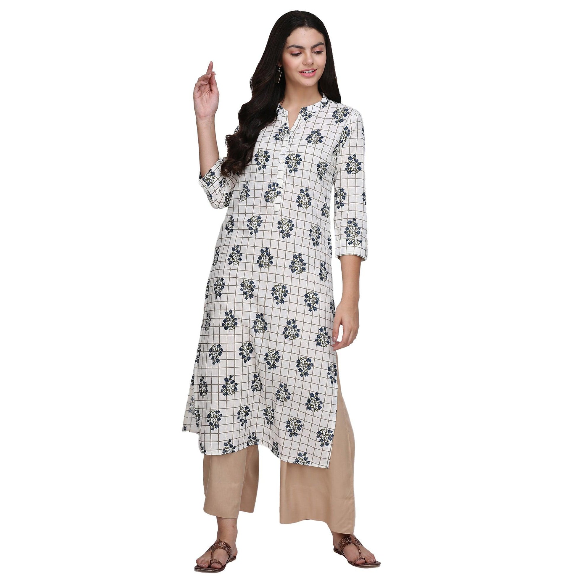 Demanding White Colored Casual Printed Cotton Kurti