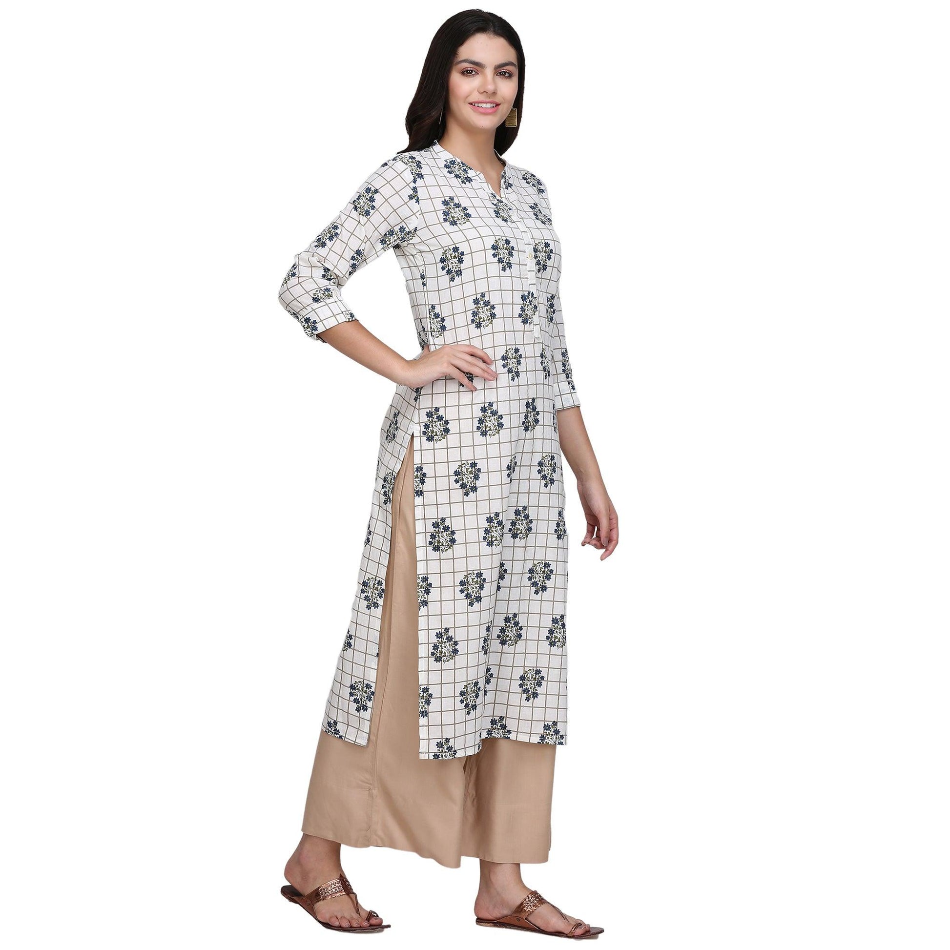 Demanding White Colored Casual Printed Cotton Kurti