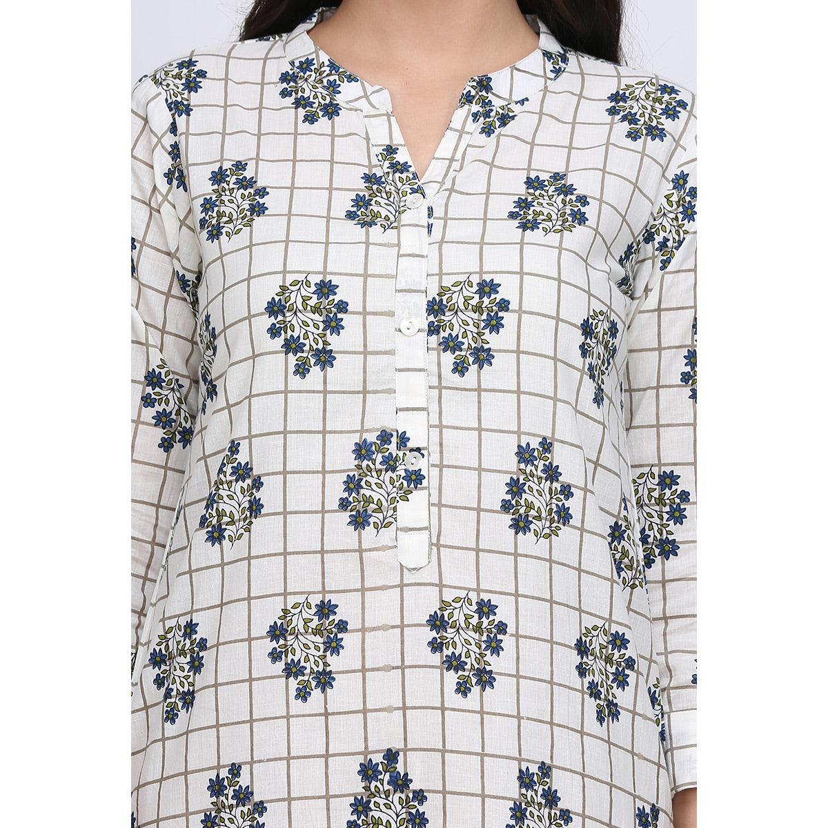Demanding White Colored Casual Printed Cotton Kurti