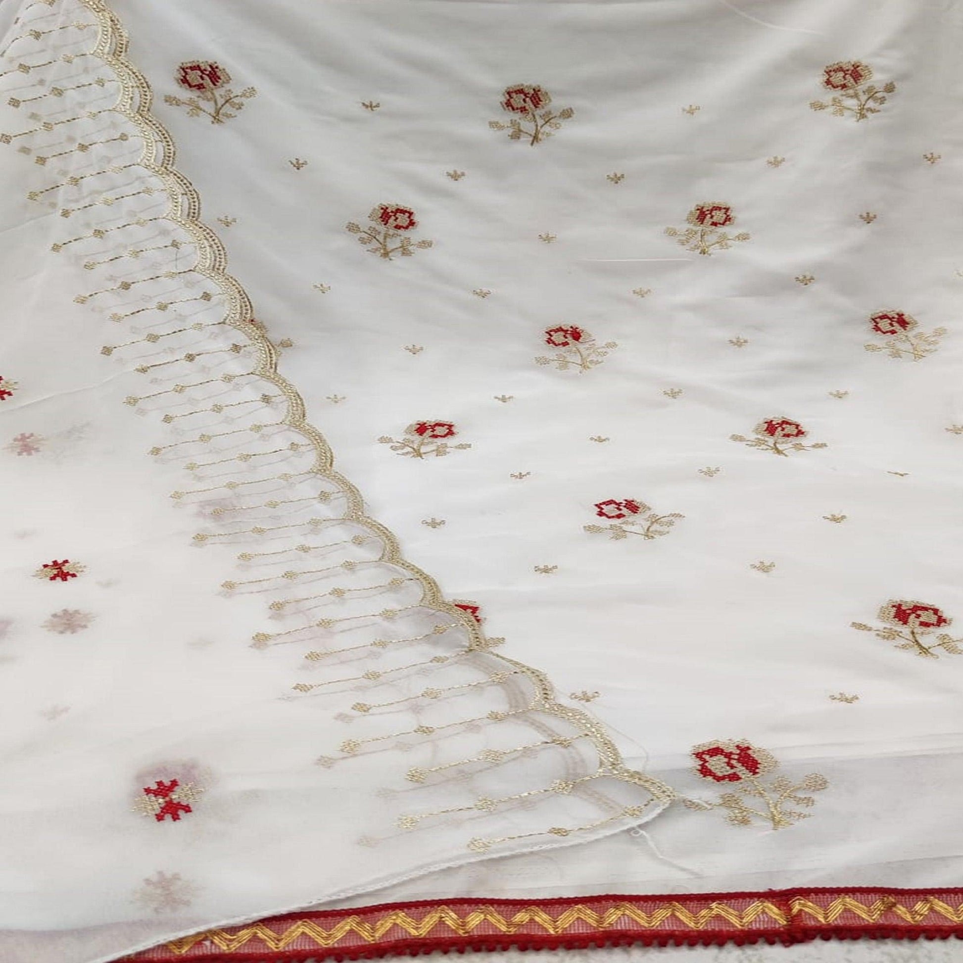 Demanding White Colored Casual Wear Embroidered Georgette Dress Material