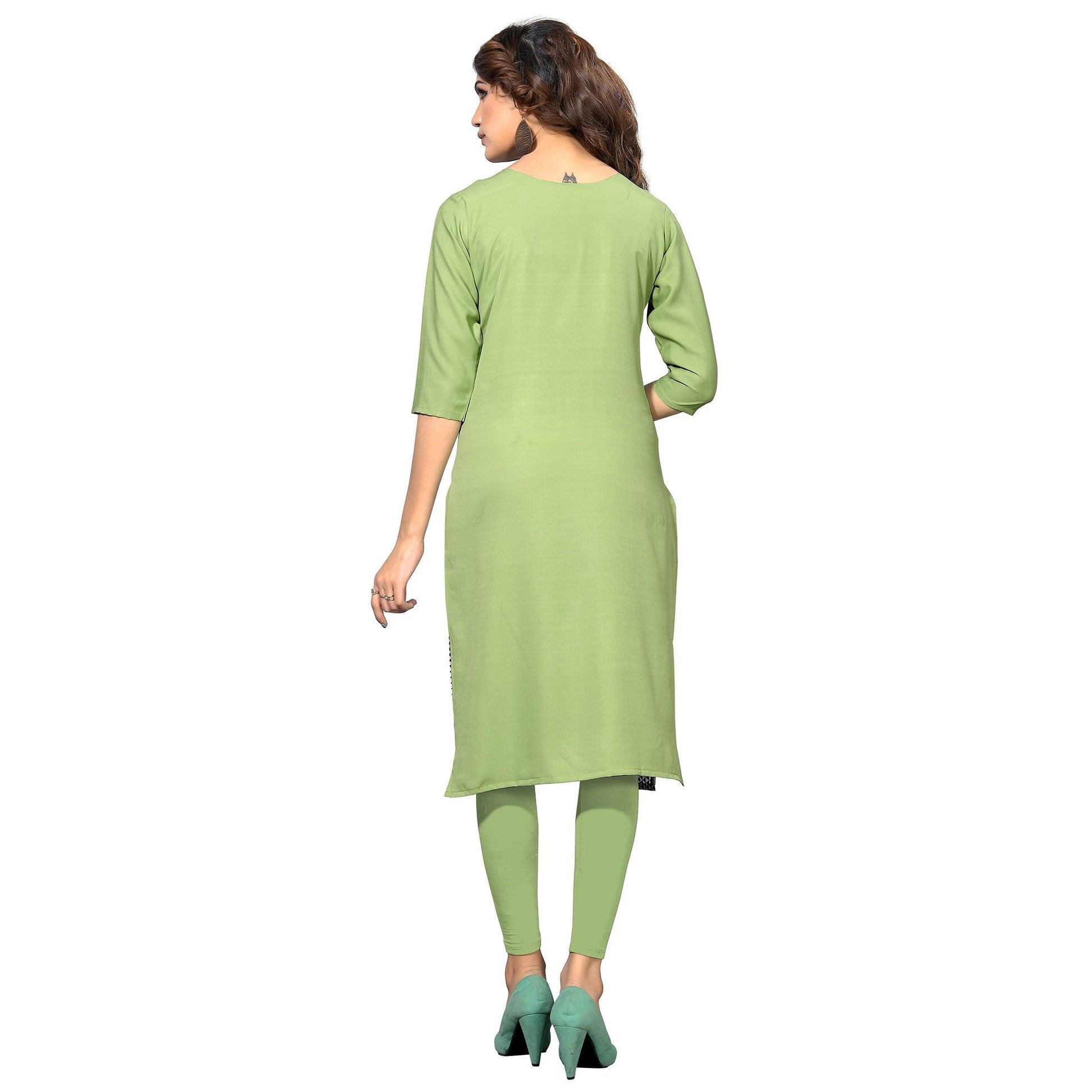 Demanding White-Pista Green Colored Casual Digital Printed Crepe Kurti