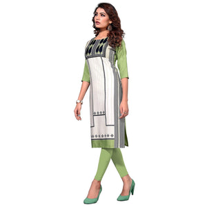 Demanding White-Pista Green Colored Casual Digital Printed Crepe Kurti