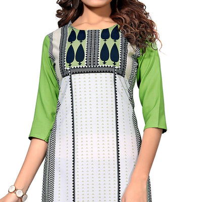 Demanding White-Pista Green Colored Casual Digital Printed Crepe Kurti