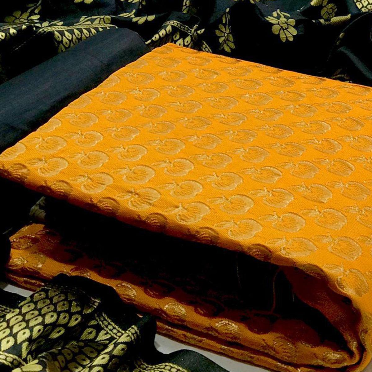 Demanding Yellow Colored Casual Wear Woven Banarasi Silk Dress Material