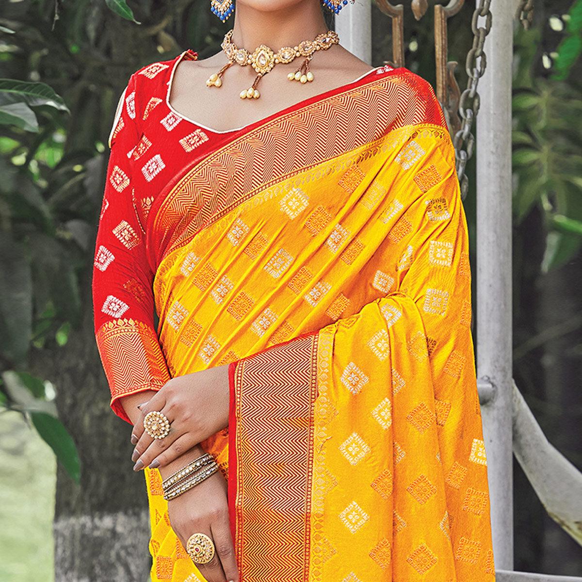 Demanding Yellow Colored Festive Wear Woven Silk Saree