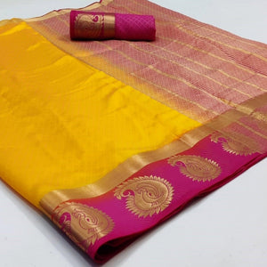 Demanding Yellow Coloured Festive Wear Woven Art Silk Saree