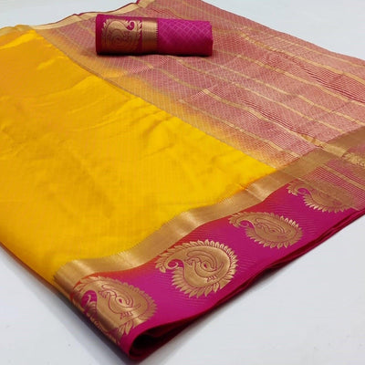 Demanding Yellow Coloured Festive Wear Woven Art Silk Saree