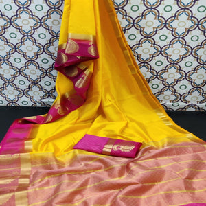Demanding Yellow Coloured Festive Wear Woven Art Silk Saree