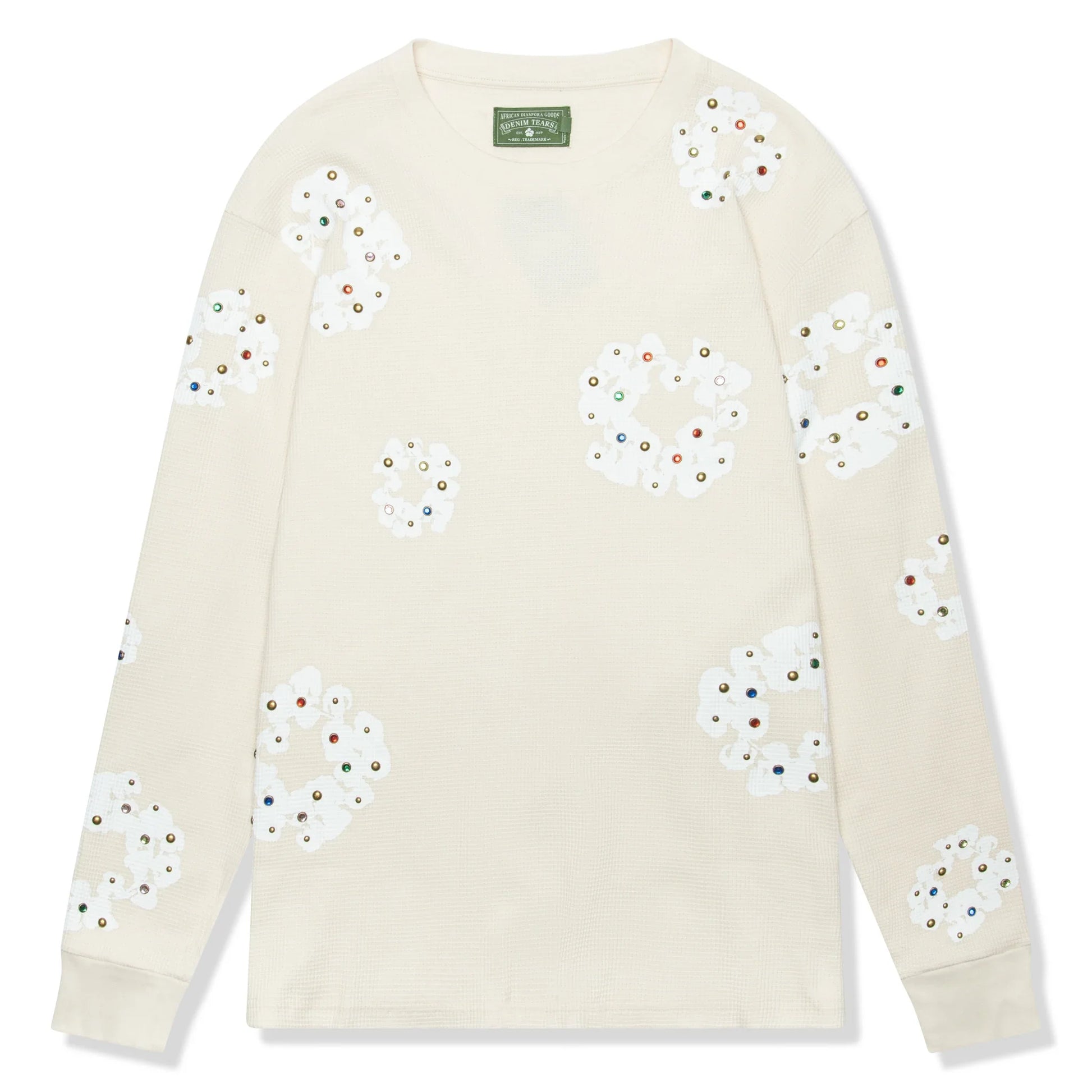 Denim Tears Rhinestone The Cotton Wreath Long-Sleeve Thermal Oatmeal T Shirt
