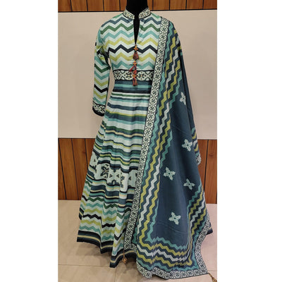 Designer Sky Blue Digital Patola Printed Heavy Pure Killer Silk Anarkali Suit