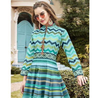 Designer Sky Blue Digital Patola Printed Heavy Pure Killer Silk Anarkali Suit