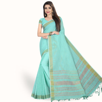 Desirable Aqua Blue Colored Festive Wear Cotton Linen Saree