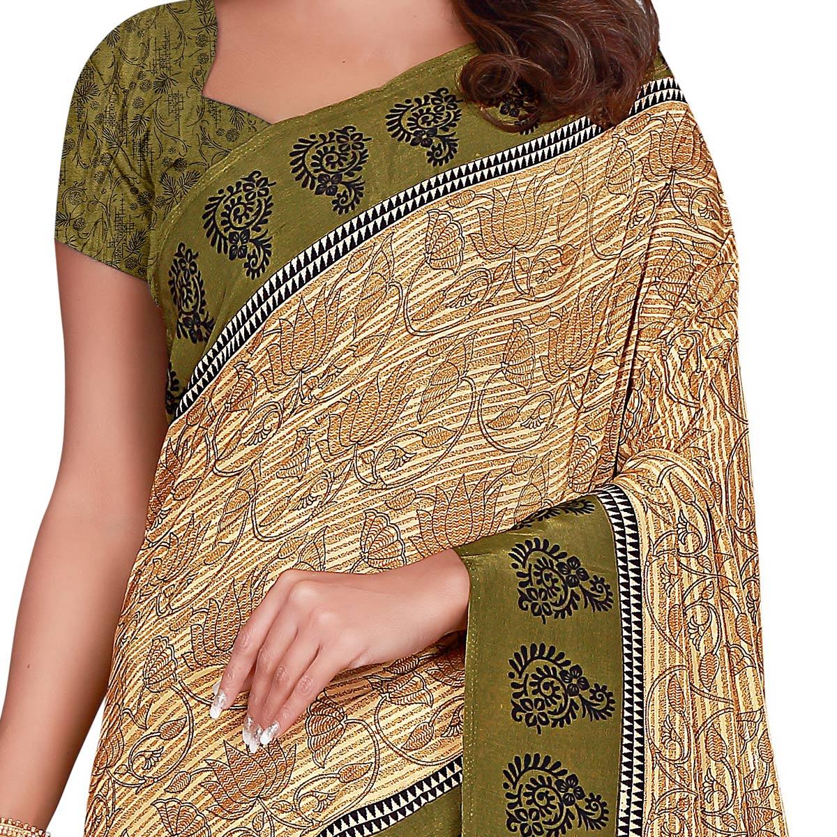 Desirable Beige Colored Casual Wear Printed Crepe Saree