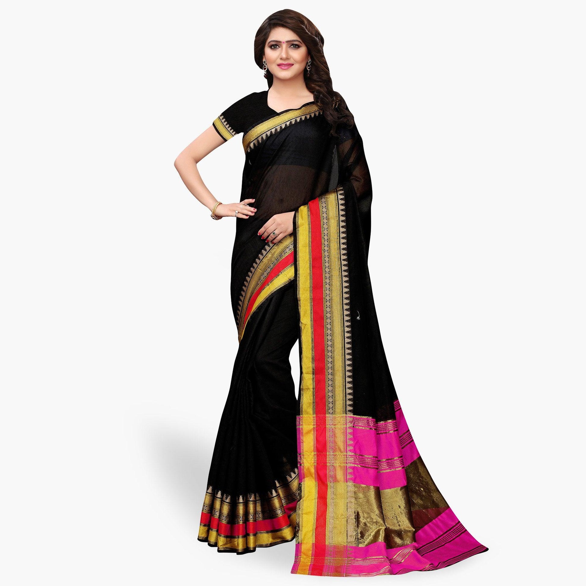 Desirable Black Colored Festive Wear Cotton Silk Saree
