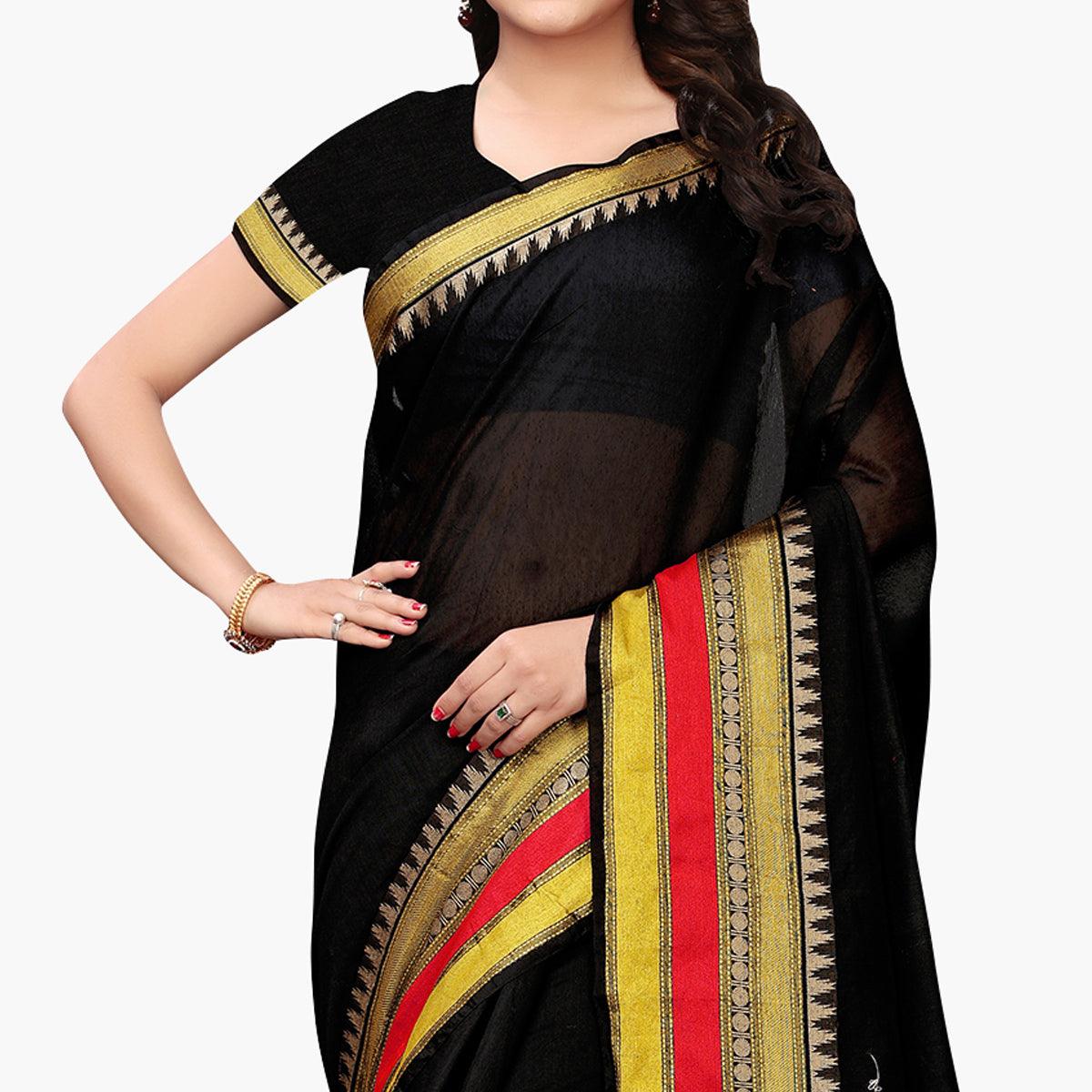 Desirable Black Colored Festive Wear Cotton Silk Saree