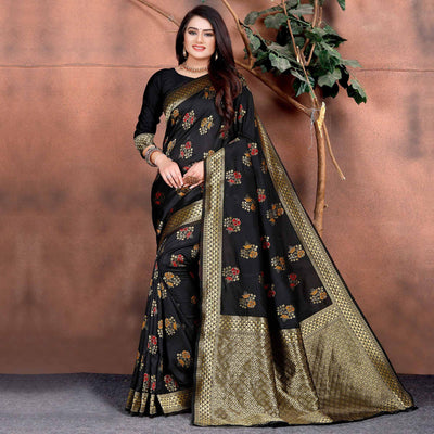 Desirable Black Colored Festive Wear Woven Silk Saree