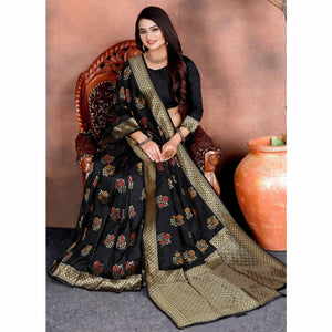 Desirable Black Colored Festive Wear Woven Silk Saree