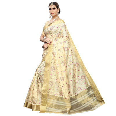 Desirable Cream Colored Festive Wear Woven Cotton Silk Saree