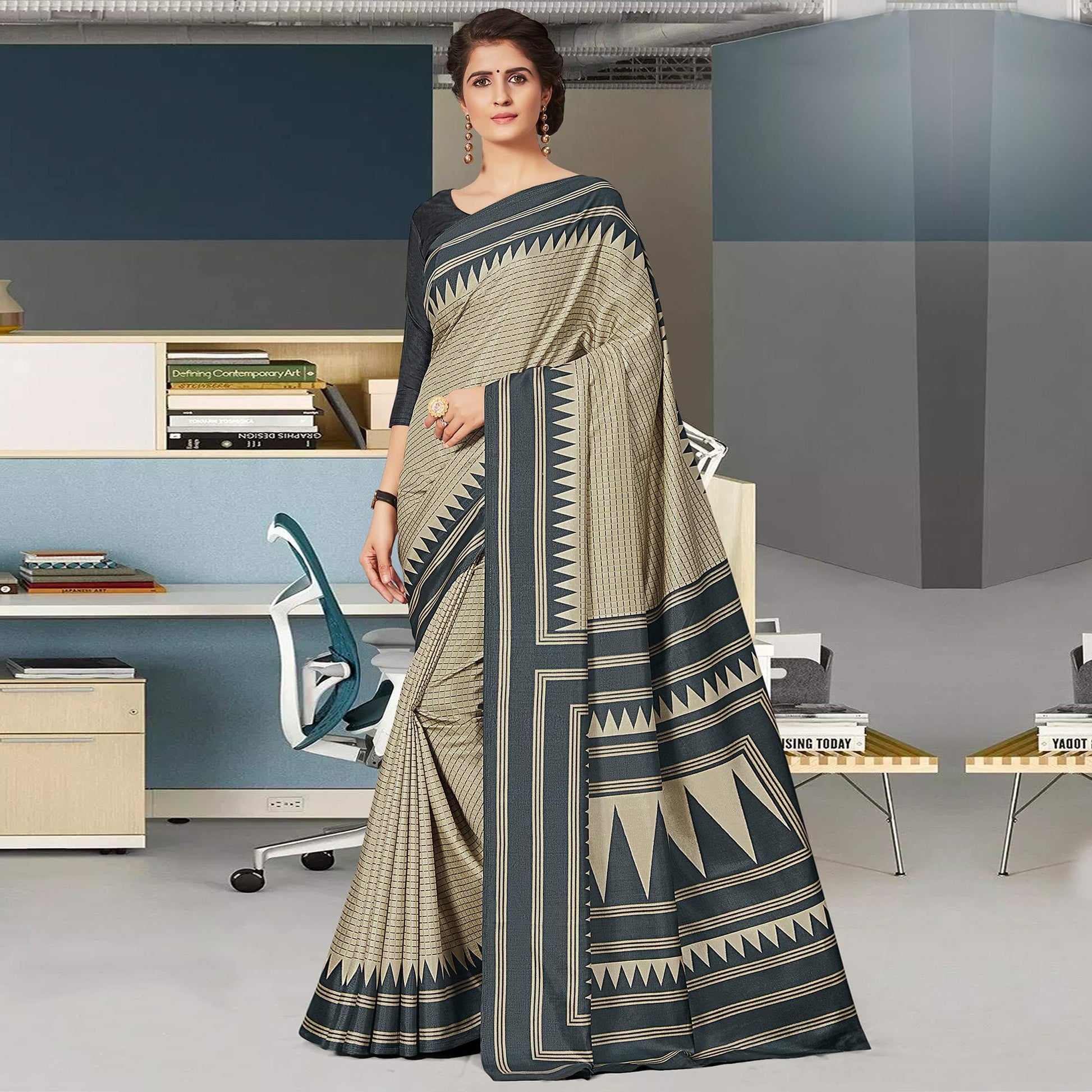 Desirable Cream Coloured Casual Wear Printed Art Silk Saree