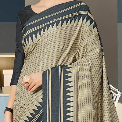 Desirable Cream Coloured Casual Wear Printed Art Silk Saree