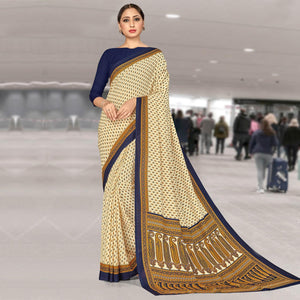 Desirable Cream Coloured Casual Wear Printed Crepe Saree