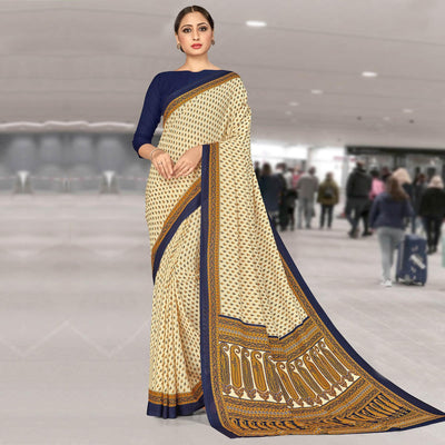 Desirable Cream Coloured Casual Wear Printed Crepe Saree