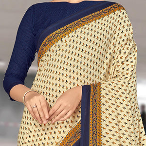 Desirable Cream Coloured Casual Wear Printed Crepe Saree