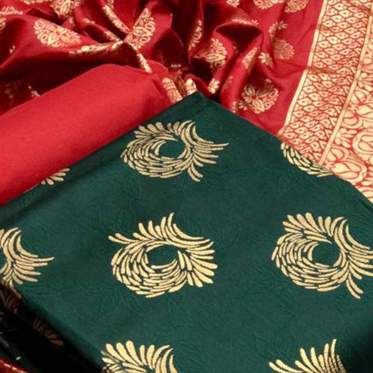 Desirable Dark Green Colored Casual Wear Banarasi Silk Dress Material