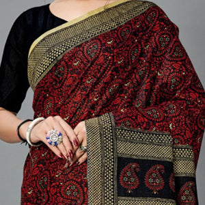 Desirable Dark Maroon Colored Casual Wear Printed Art Silk Saree