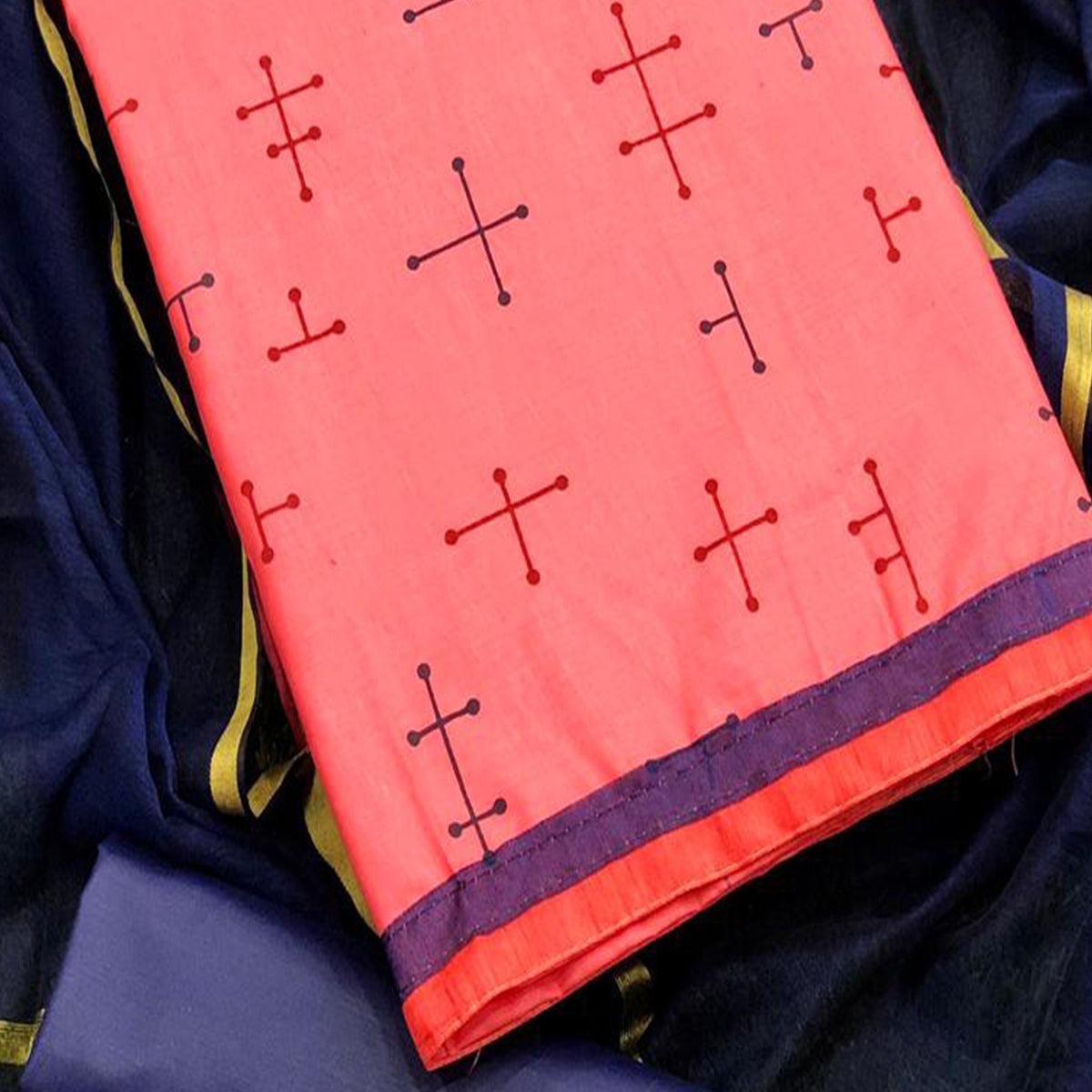 Desirable Gajari Colored Casual Wear Printed Cotton Dress Material