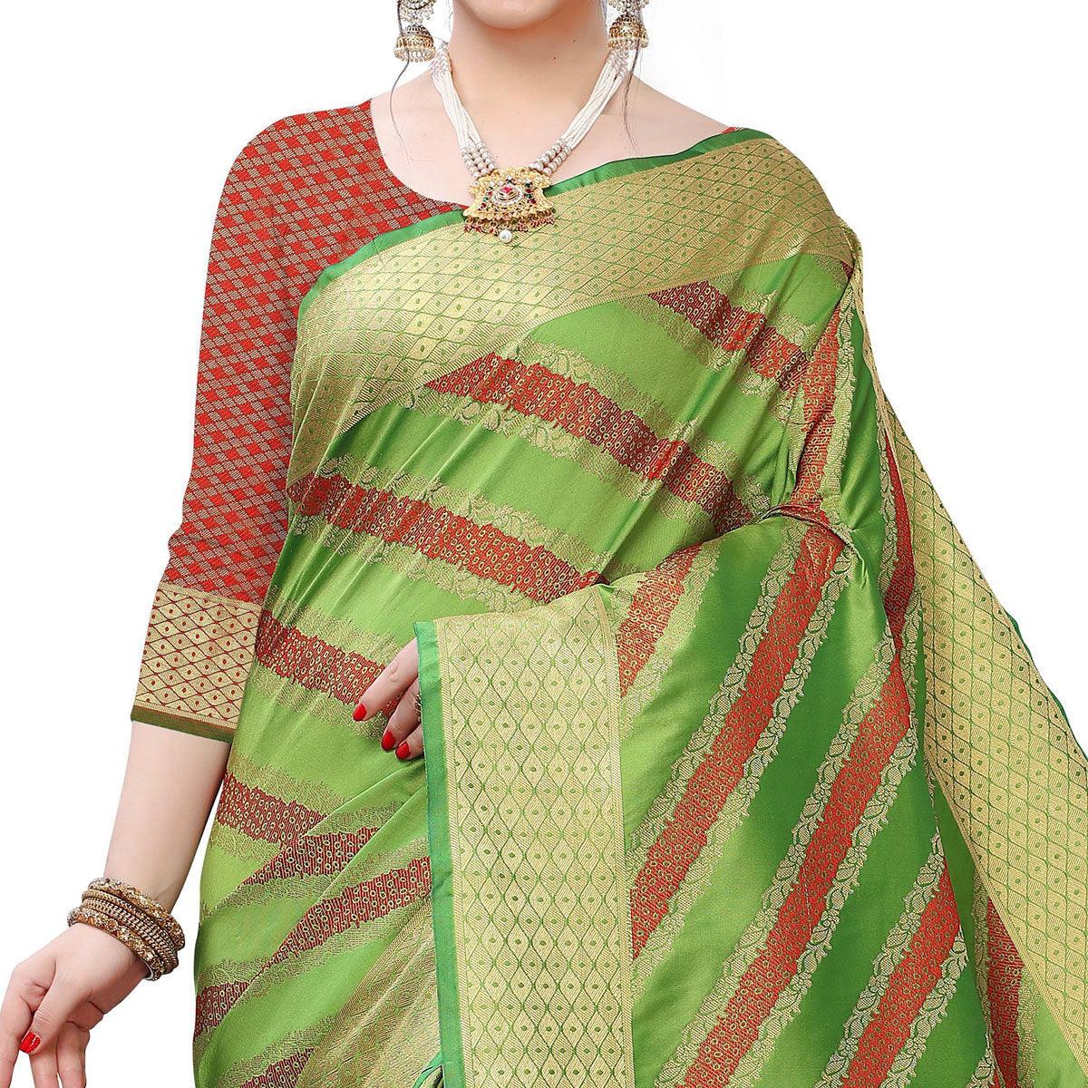 Desirable Green Colored Festive Wear Woven Art Silk Saree