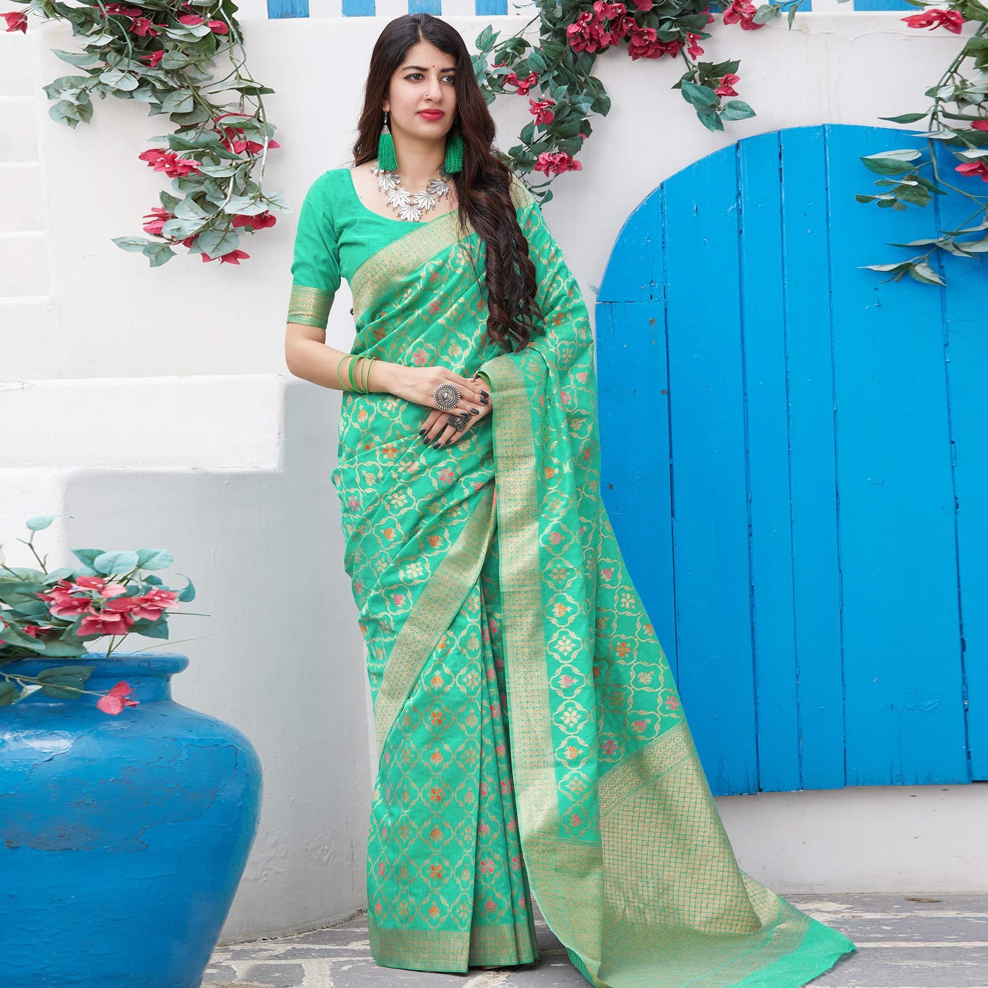 Desirable Green Colored Festive Wear Woven Silk Saree