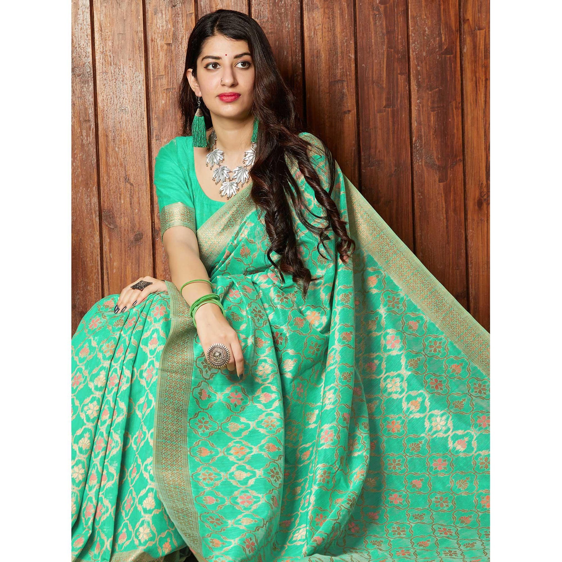 Desirable Green Colored Festive Wear Woven Silk Saree