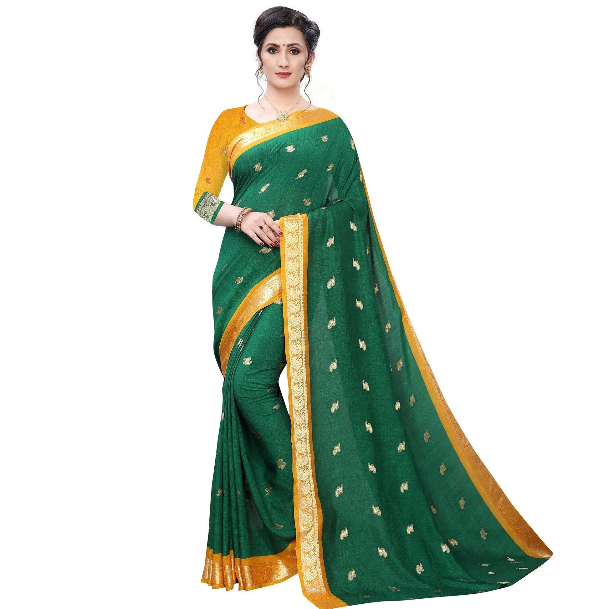 Desirable Green Colored Festive Wear Woven Vichitra Silk Saree