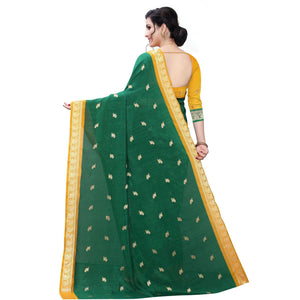 Desirable Green Colored Festive Wear Woven Vichitra Silk Saree