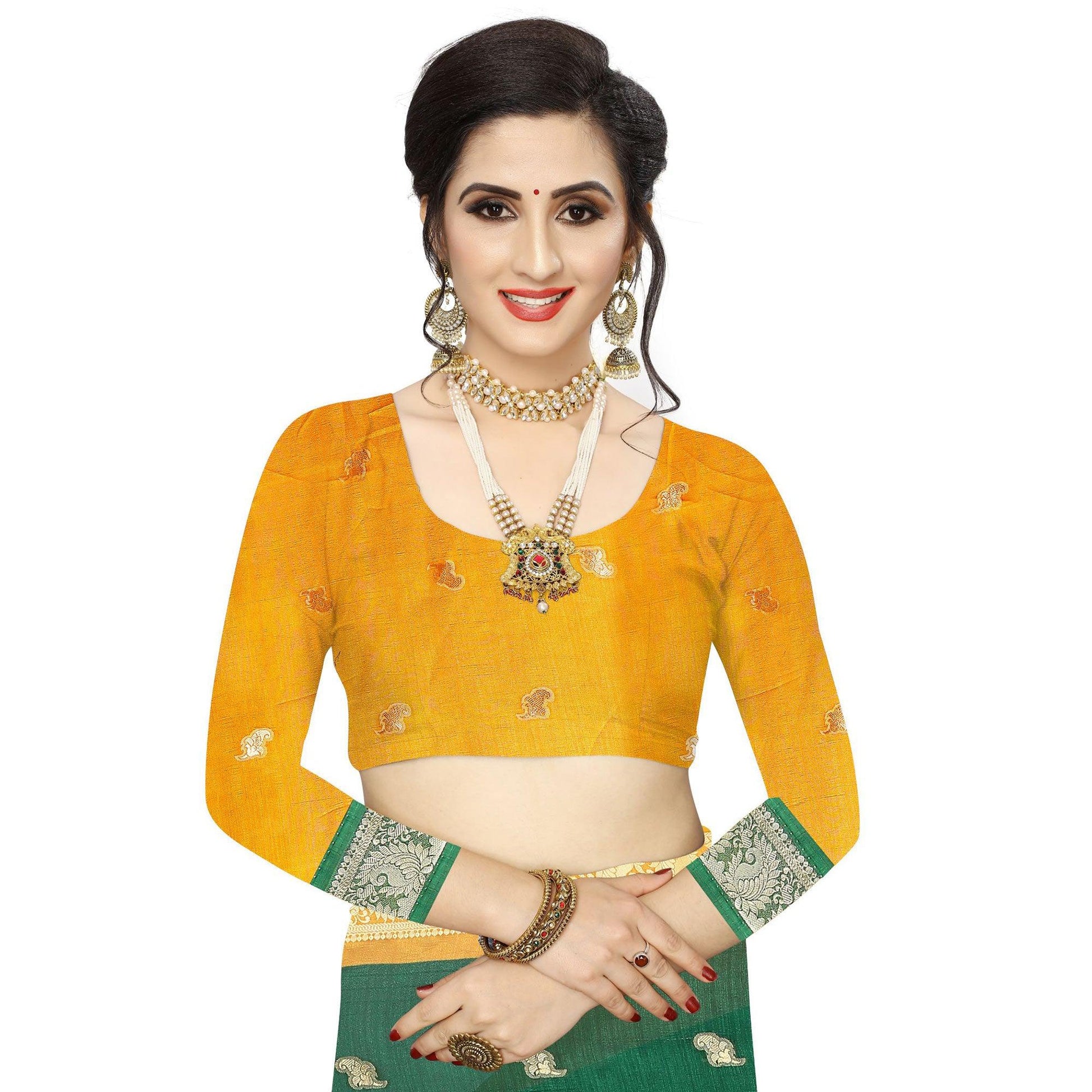 Desirable Green Colored Festive Wear Woven Vichitra Silk Saree