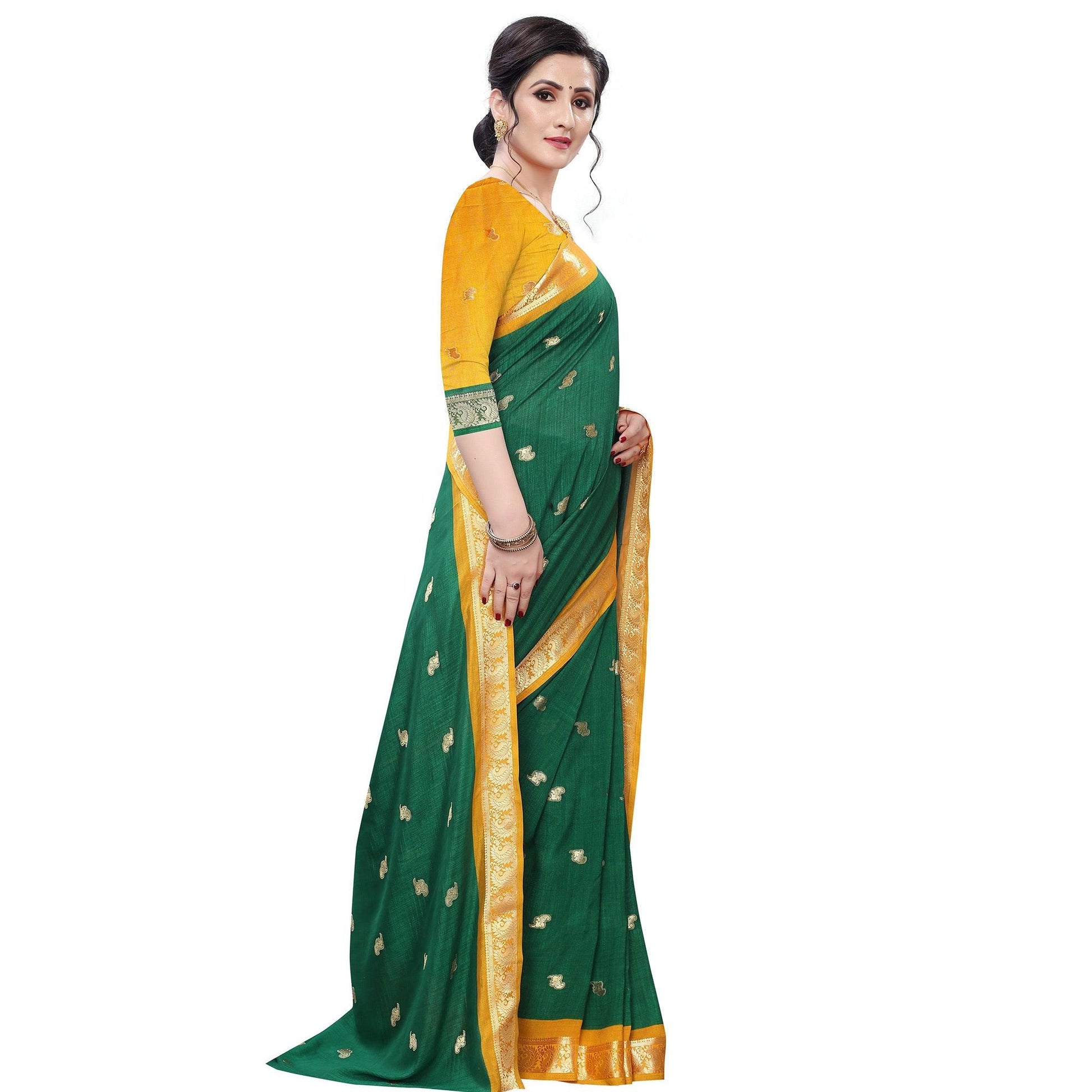 Desirable Green Colored Festive Wear Woven Vichitra Silk Saree