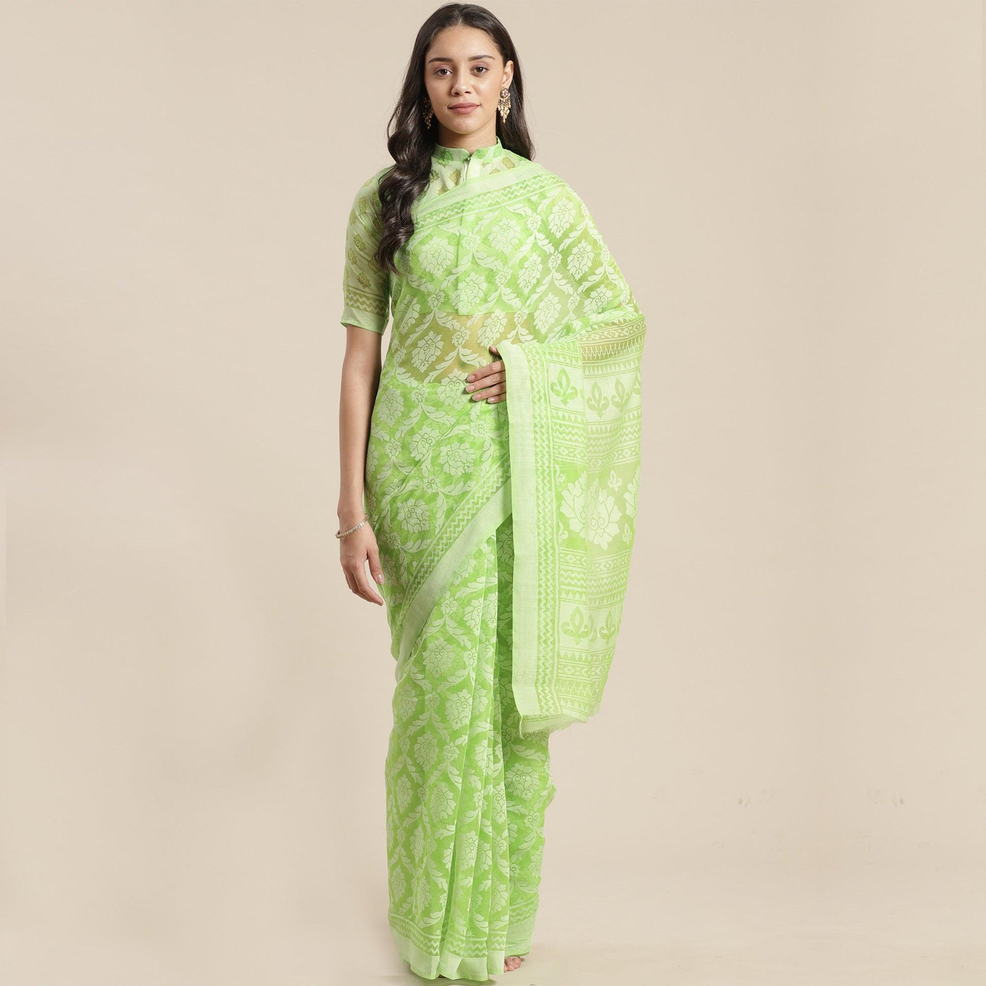 Desirable Green Colored Party Wear Geometric Brasso Saree