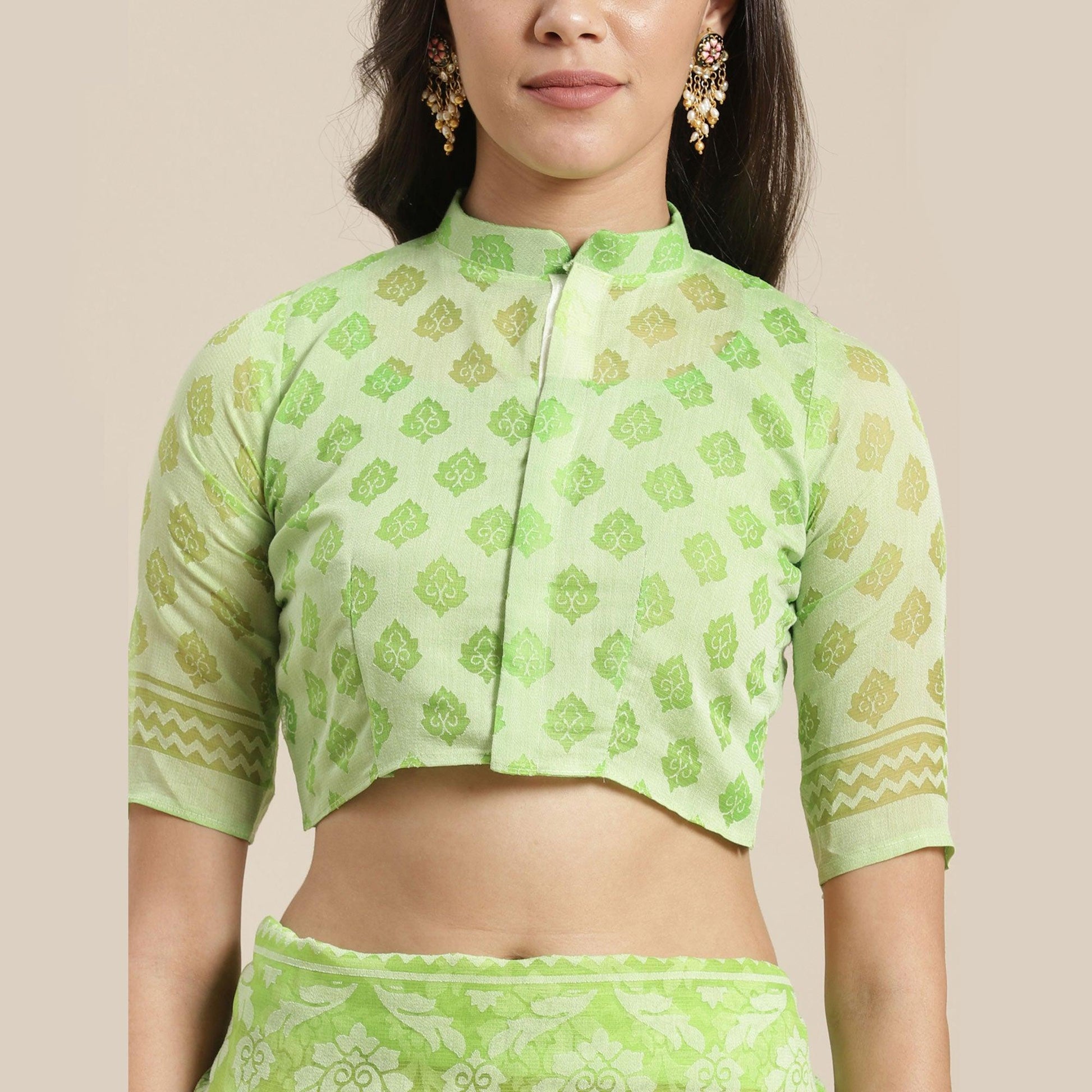 Desirable Green Colored Party Wear Geometric Brasso Saree