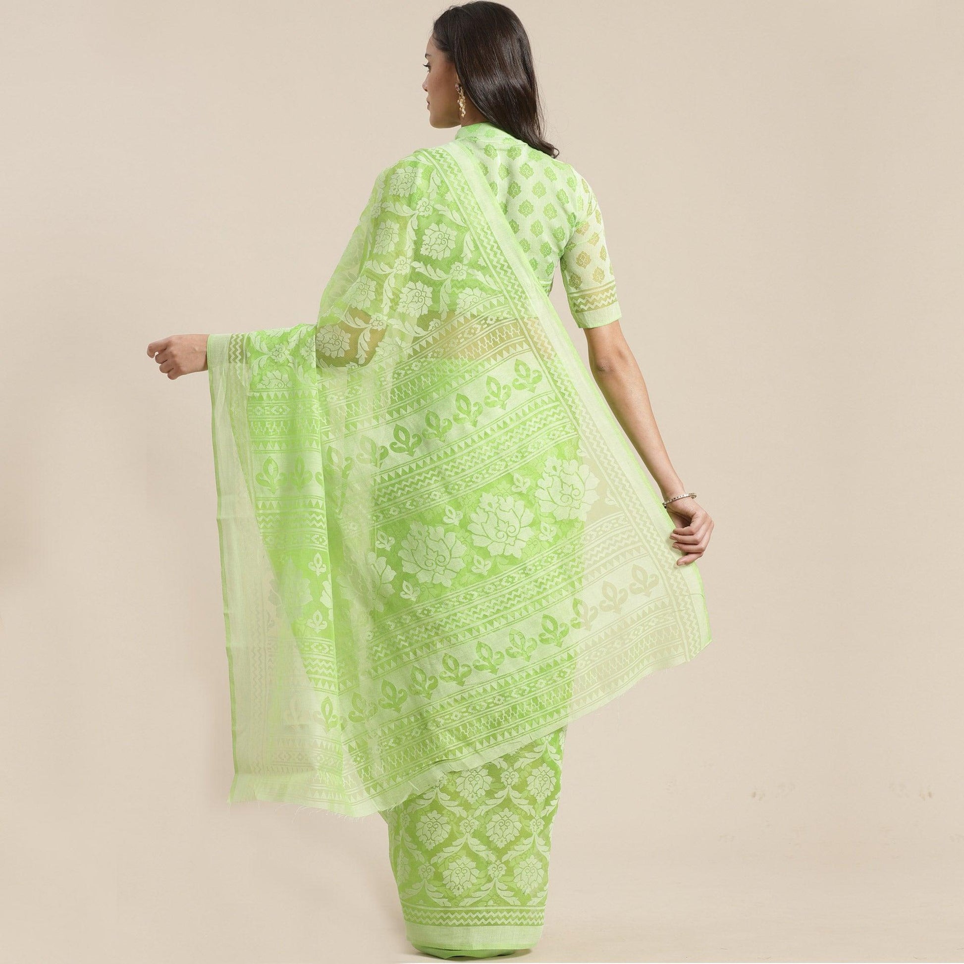 Desirable Green Colored Party Wear Geometric Brasso Saree