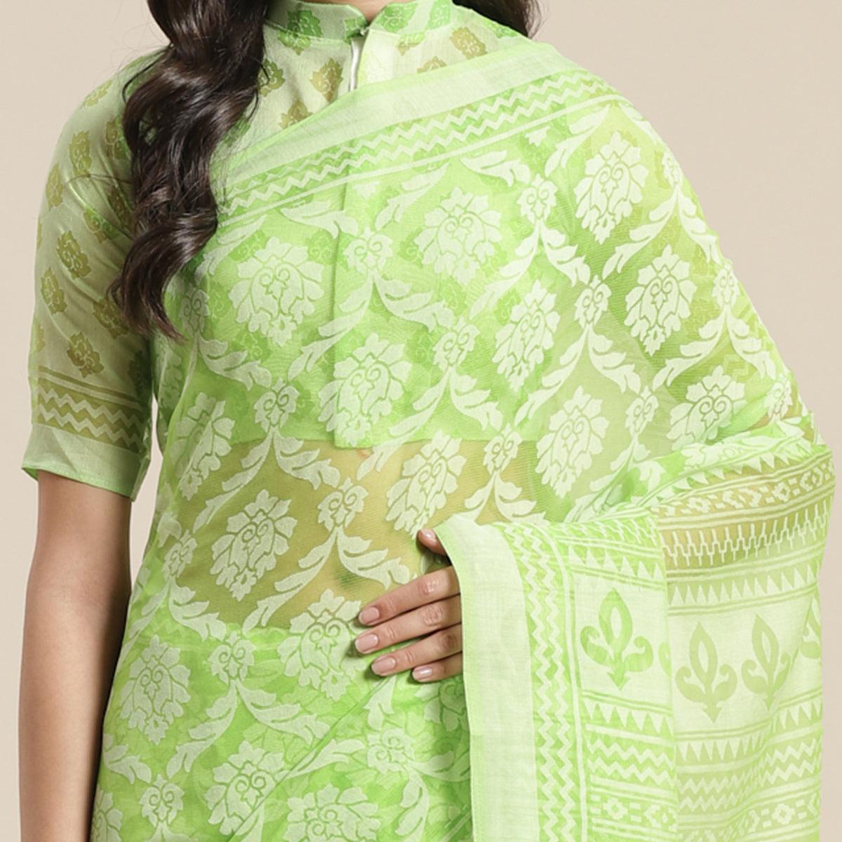 Desirable Green Colored Party Wear Geometric Brasso Saree