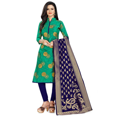 Desirable Green Colored Party Wear Woven Banarasi Silk Dress Material